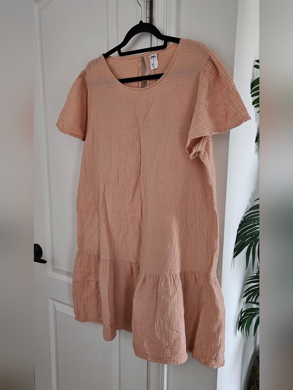 Cotton Peach Short Sleeve Tiered Dress